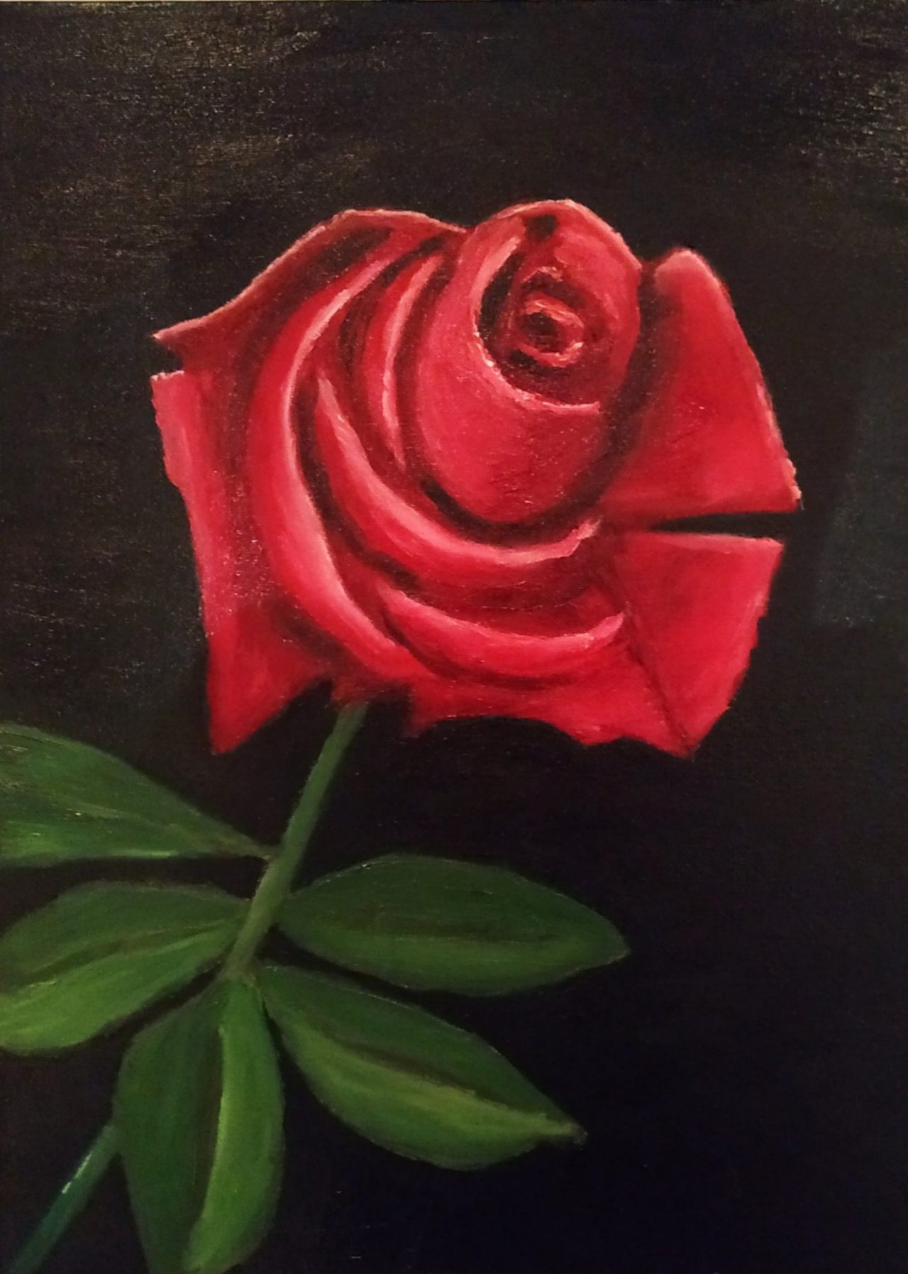 A WONDERFUL STILL LIFE OIL PAINTING OF RED ROSE